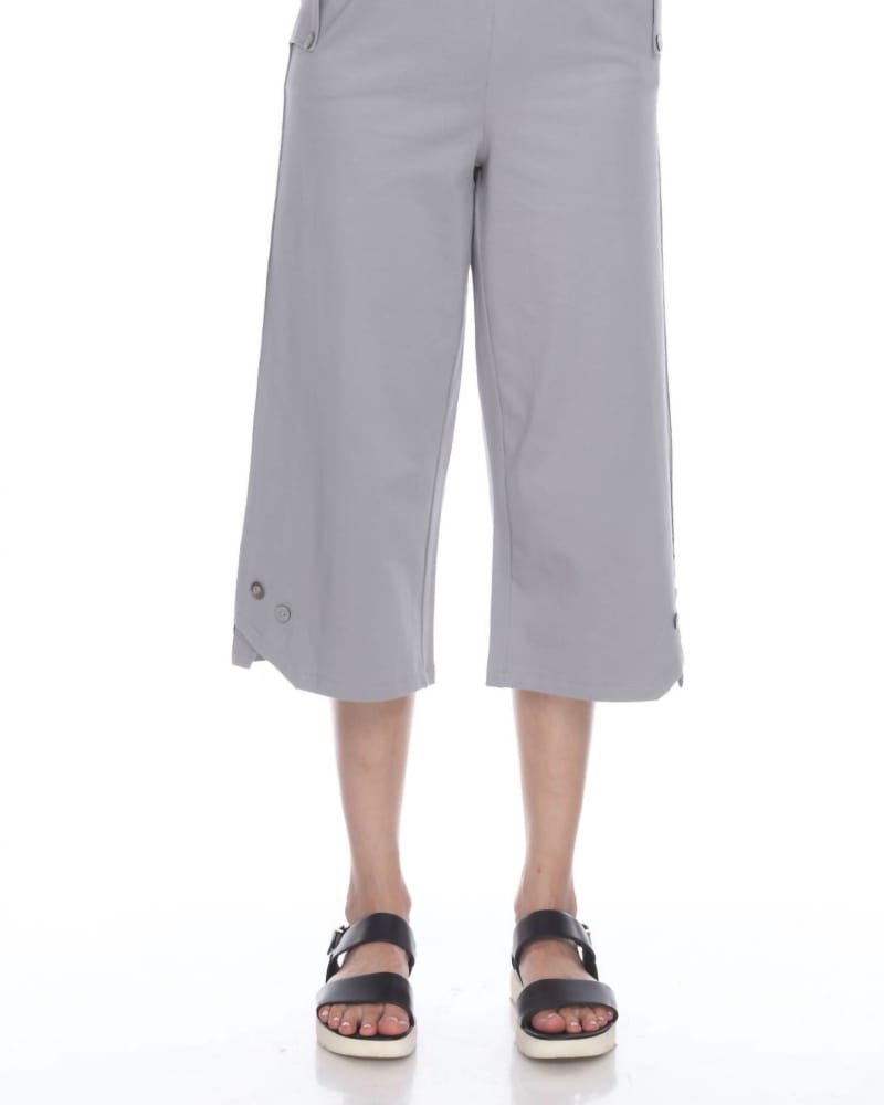 Front of a model wearing a size 2X Riverside Capri in Alloy in Alloy by Neon Buddha. | dia_product_style_image_id:338587
